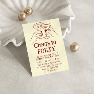 Cream Cocktail “Cheers to Forty 40th Birthday Invitation