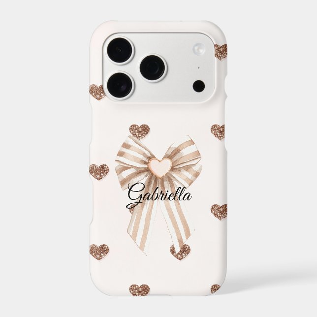 Cream Cocoa Bow Blush Pink Glitter Hearts (Back)