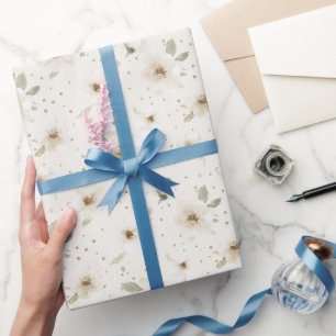 Cream Cocoa Brown Flowers Birthday Wrapping Paper