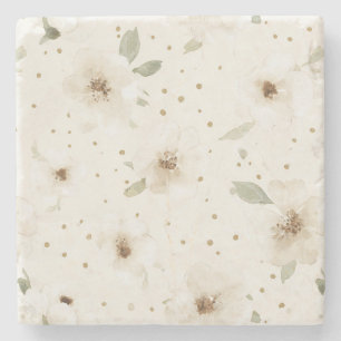 Cream Cocoa Brown Flowers Stone Coaster