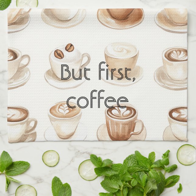 Cream Coffee Cups Tea Towel (Folded)