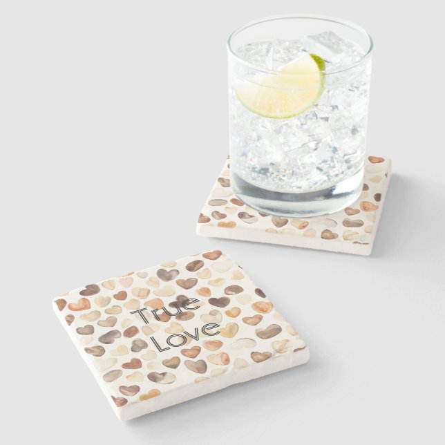 Cream Coffee Heart Beans   Stone Coaster (Side)