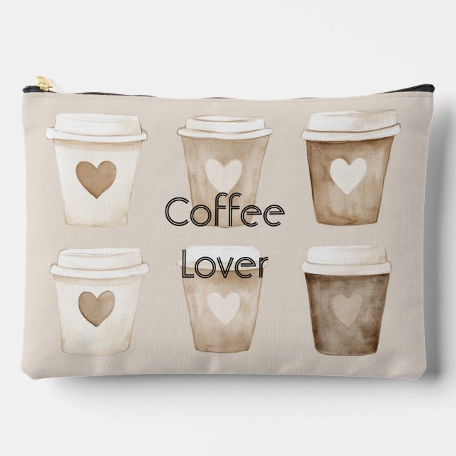 Cream Coffee Heart Cups Accessory Pouch (Front)