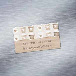 Cream Coffee Heart Cups Business name website Magnetic Business Card