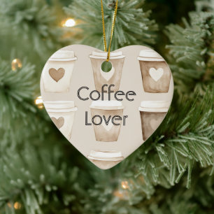 Cream Coffee Heart Cups Christmas Ceramic Tree Decoration