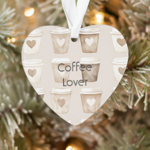 Cream Coffee Heart Cups Christmas Ornament