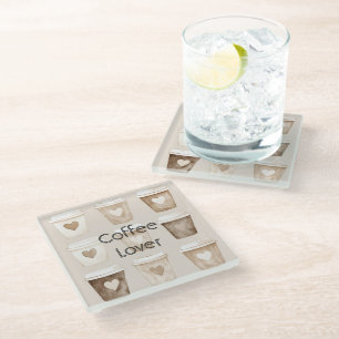 Cream Coffee Heart Cups Glass Coaster