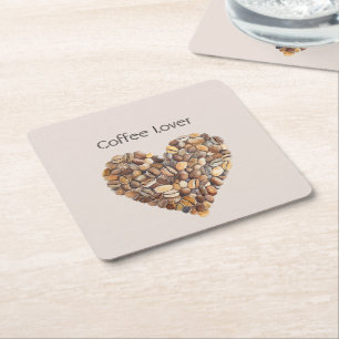 Cream Coffee Heart Cups Square Paper Coaster
