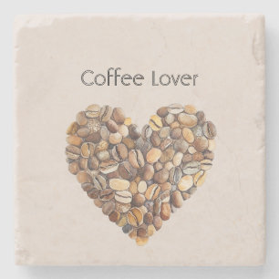 Cream Coffee Heart Cups Stone Coaster