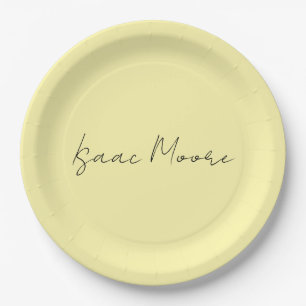 Cream Color Plain Elegant Script Calligraphy Name Paper Plate