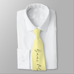 Cream Color Plain Elegant Script Calligraphy Name Tie