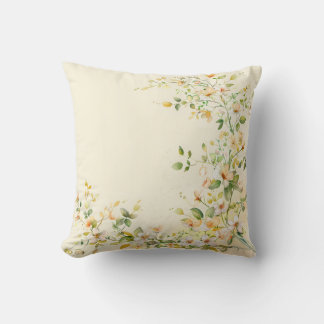 Cream-colored pillow with delicate watercolor flor