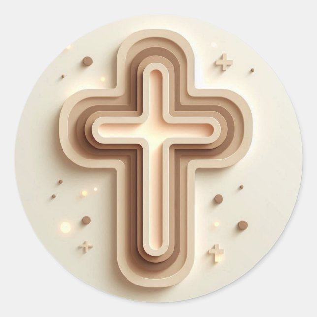 Cream Colour Beautiful Cristian Cross  Classic Round Sticker (Front)