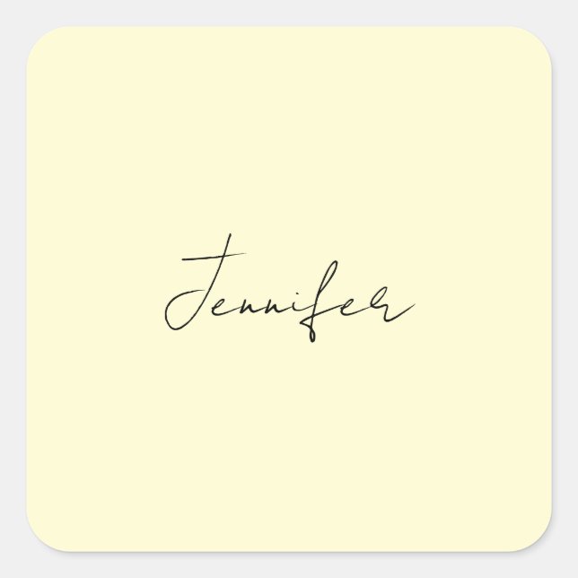 Cream colour elegant modern minimalist plain name square sticker (Front)