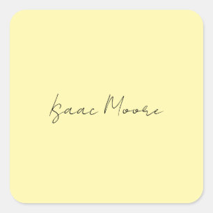 Cream Colour Plain Elegant Script Calligraphy Name Square Sticker