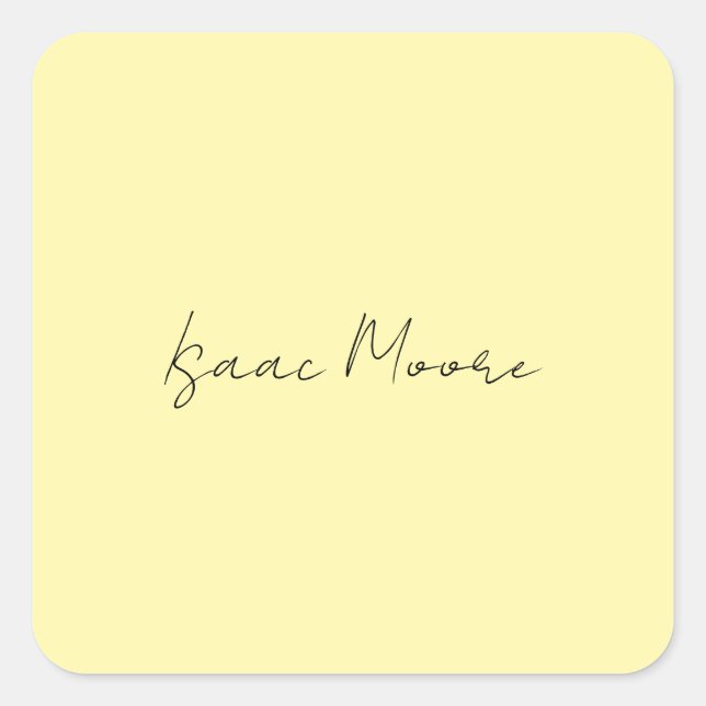 Cream Colour Plain Elegant Script Calligraphy Name Square Sticker (Front)
