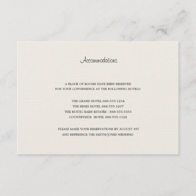 Cream coloured Accommodations Card (Front)