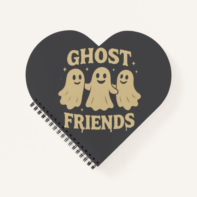 Cream Coloured Ghost Friends Spiral Notebook (Front)