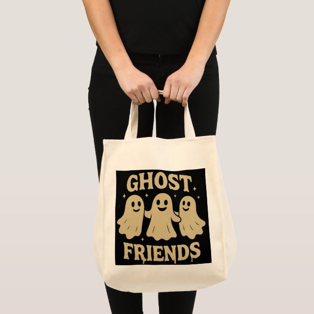 Cream Coloured Ghost Friends Tote Bag (Front (Product))
