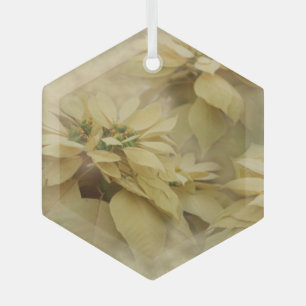 Cream Coloured Poinsettias Digital Art Glass Tree Decoration