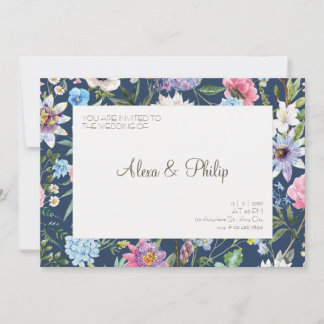 Cream Colourful Watercolor Floral Vintage Wedding Invitation
