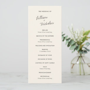 Cream Contemporary Script Modern Wedding Programme