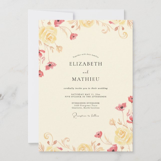 Cream Coral Poppy Wedding Invitation (Front)