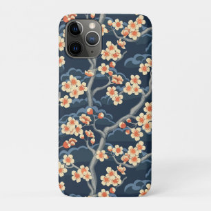 Cream Coral Sakura Navy Blue Floral Pattern Case-Mate iPhone Case