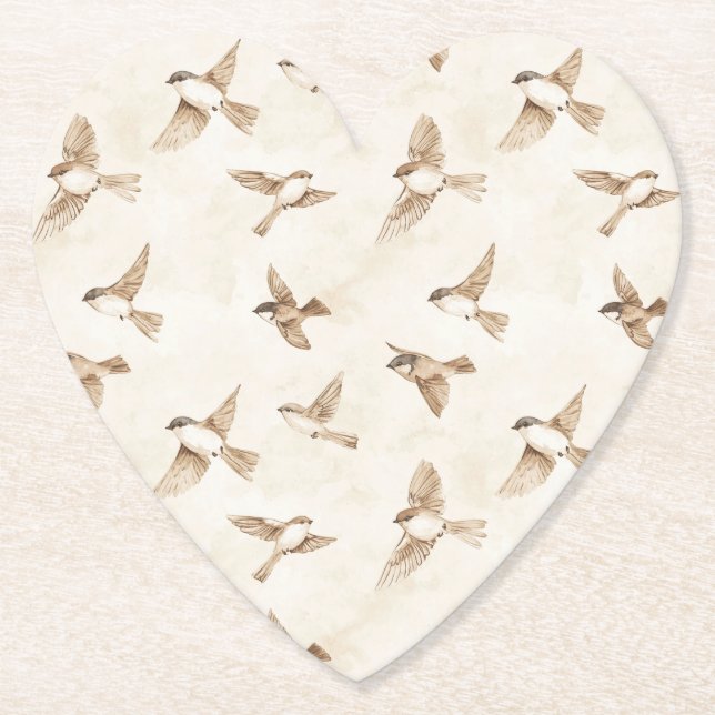 Cream Cottage Birds Bridal Shower Paper Coaster (Front)