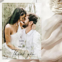 Cream Couple Photo Names Wedding Blank Thank You