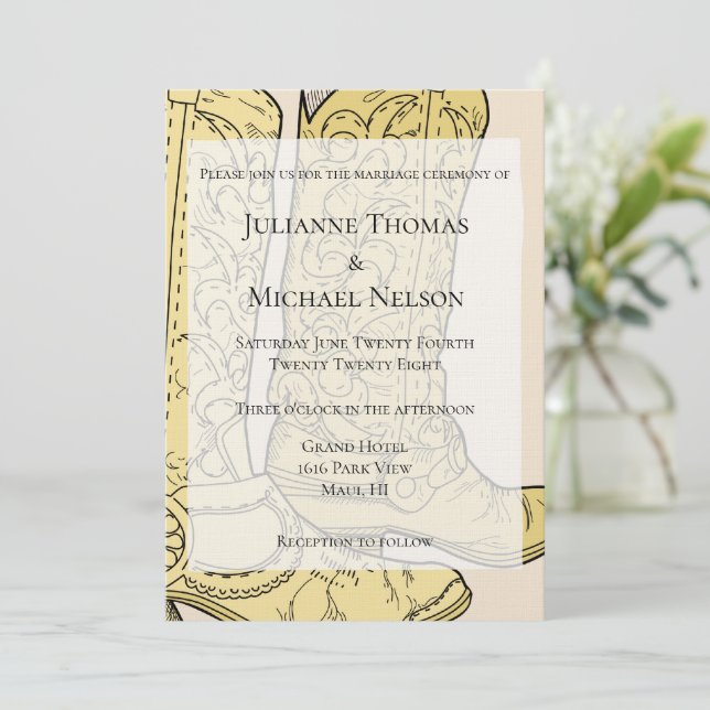 Cream Cowboy Boots Invitation (Standing Front)