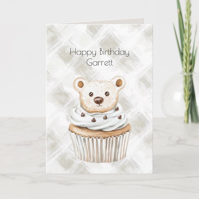 Cream Cupcake Bears Birthday Card (Front)