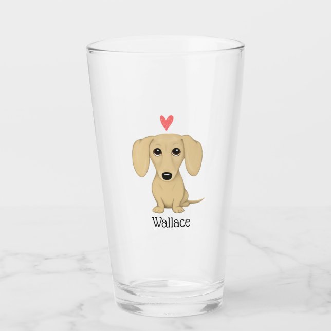 Cream Dachshund Cartoon Dog Personalised Glass (Front)