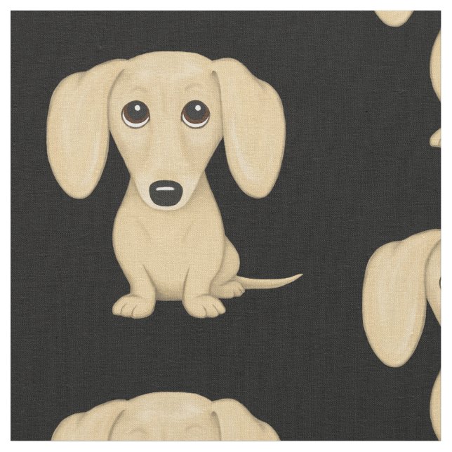 Cream Dachshund | Cute Cartoon Wiener Dog Fabric (Close Up)