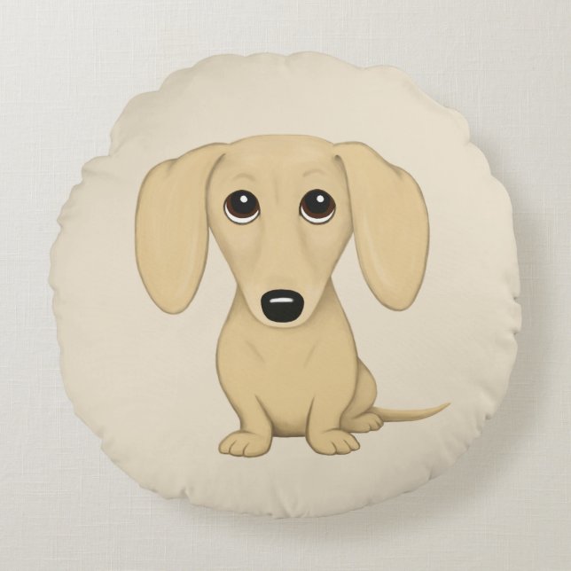 Cream Dachshund Cute Cartoon Wiener Dog Round Cushion (Front)