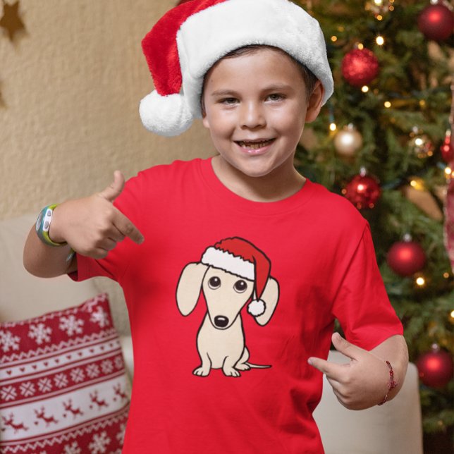 Cream Dachshund Cute Santa Dog Christmas T-Shirt (Creator Uploaded)