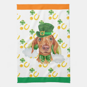 Cream Dachshund Holiday Home Decor St Patricks Day Tea Towel