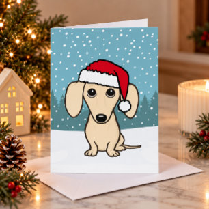 Cream Dachshund Santa Cute Wiener Dog Christmas Holiday Card