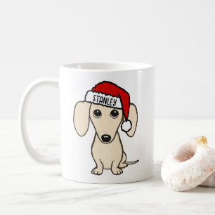 Cream Dachshund Santa Wiener Dog Custom Name Coffee Mug