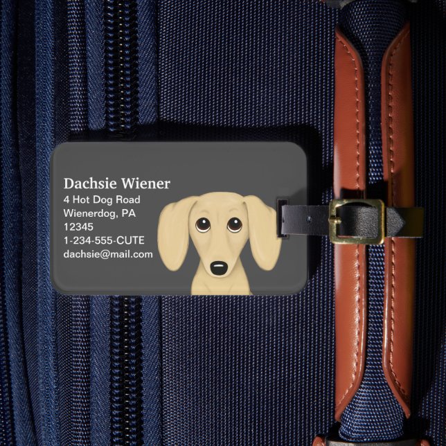 Cream Dachshund Wiener Dog Cartoon Personalised Luggage Tag (Front Insitu 4)