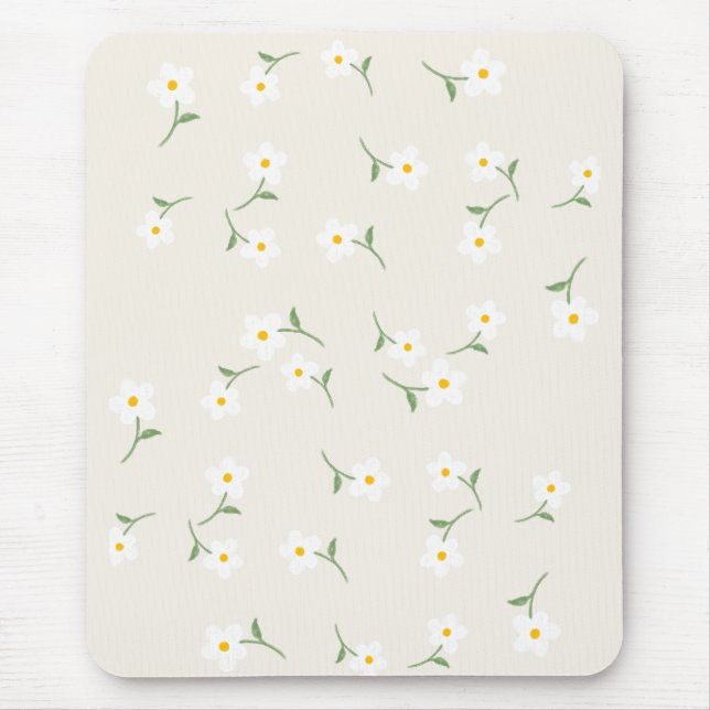 Cream Daisy Floral Mouse Pad  (Front)