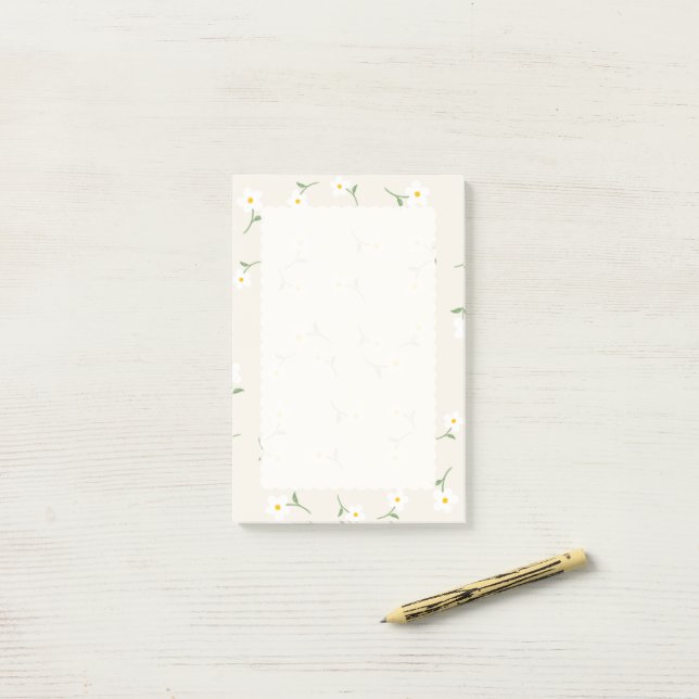 Cream Daisy Floral Sticky Notes | Cute Botanical (On Desk)