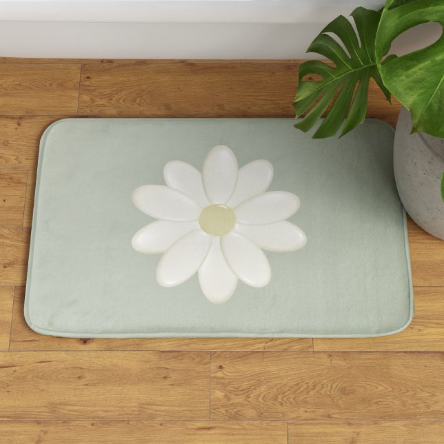 Cream Daisy Sage Green Large Bath Mat (A pretty cream daisy on sage green bath mat. Available in 3 sizes - small, medium and large)