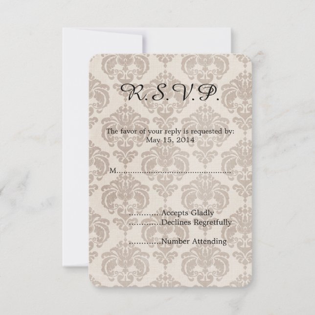 Cream Damask Wedding RSVP (Front)
