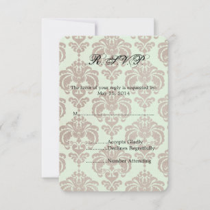Cream Damask Wedding RSVP Card