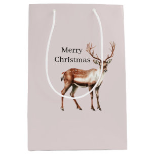 Cream Deer Elk Christmas Medium Gift Bag