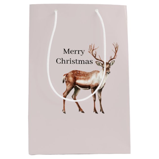 Cream Deer Elk Christmas Medium Gift Bag (Front)