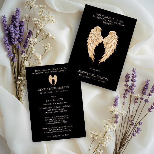 Cream Delicate Angel Wings Design Funeral Memorial Invitation (This heartfelt design has been created with sensitivity and love to honor the memory of loves ones.)