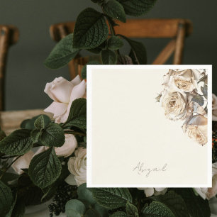 Cream Dried White Roses Personalised Name Shower Napkin