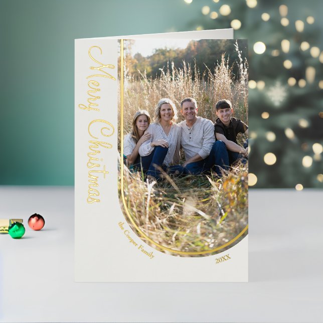 Cream Elegant Minimalist Christmas Arch Folded Foil Holiday Card (Holiday In Situ 2)